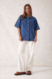 Short Sleeve Denim Shirt, MID INDIGO - alternate image 4