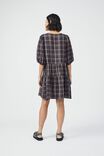 Check Smock Dress In Textured Organic Cotton, LEAD CAMELETTE CHECK - alternate image 3