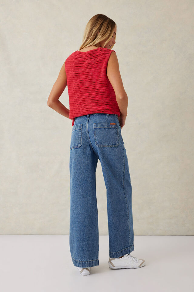 Wide Leg Stitch Pocket Jean, INDIGO