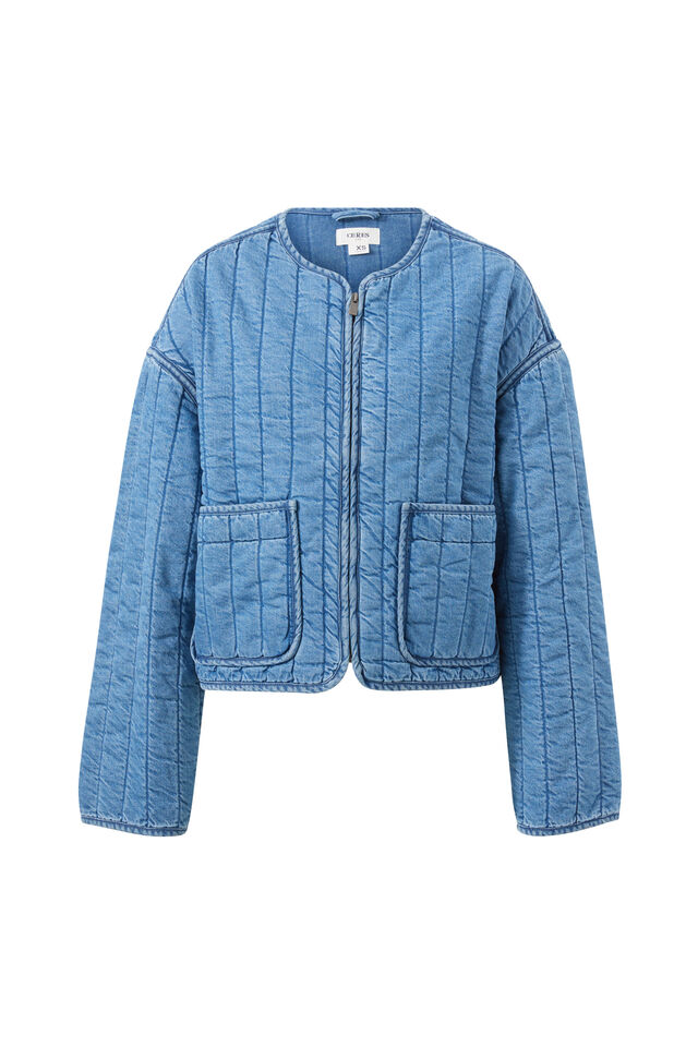 Comfy Quilted Boxy Jacket, WORN BLUE DENIM