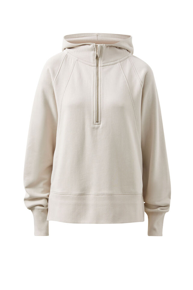 Raglan Half Zip Hoodie, ALMOND