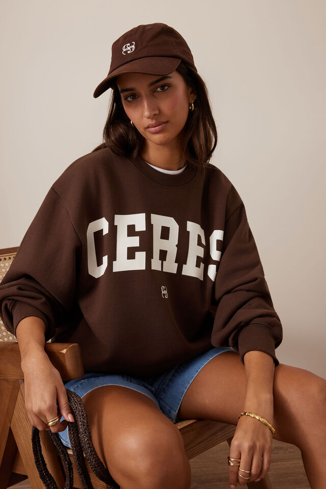 Isla Oversized Slouchy Crew, CHOCOLATE HERITAGE LOGO