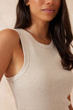 Organic Contour Rib Hi Neck Tank, OATMEAL MARLE - alternate image 4