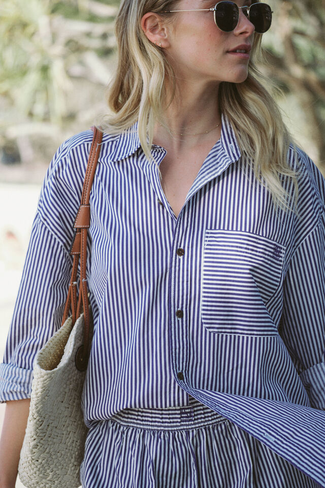 Peta Oversized Shirt, COLLEGE BLUE WHITE NARROW STRIPE