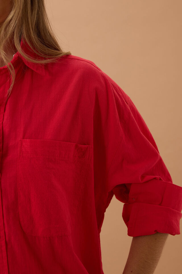 Peta Oversized Shirt, HERITAGE RED