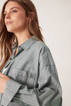 Peta Oversized Shirt, GREEN WHITE NARROW STRIPE - alternate image 3