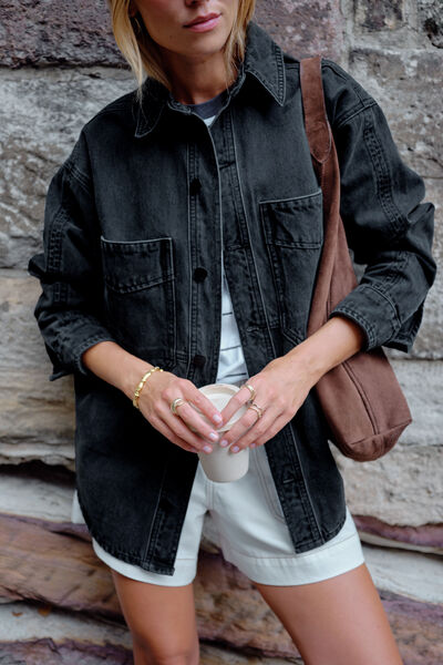 Bobbi Side Pocket Denim Shacket, WASHED BLACK