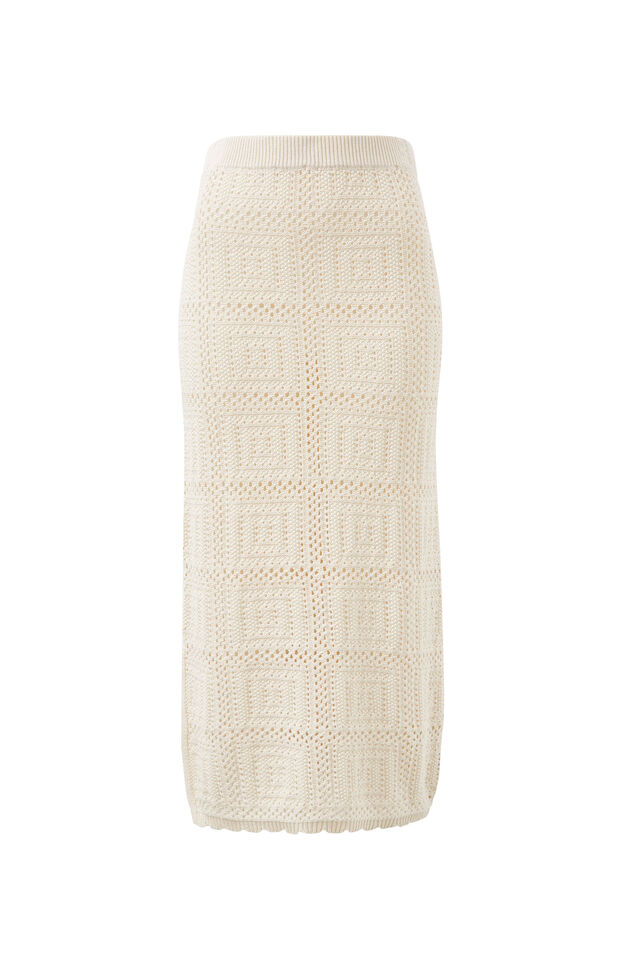 Square Knit Midi Skirt, ECRU