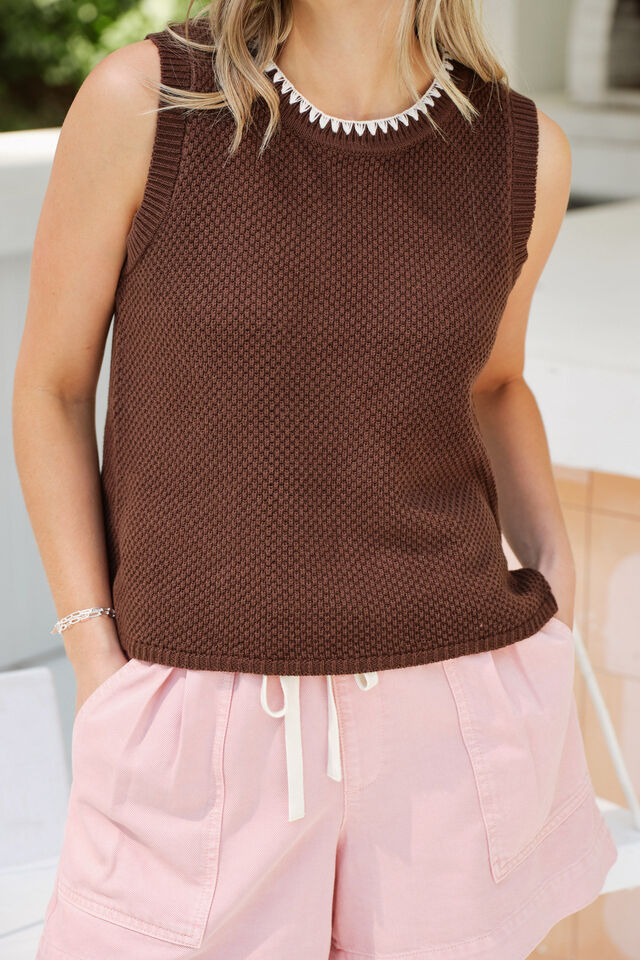 April Knit Tank, CHOCOLATE