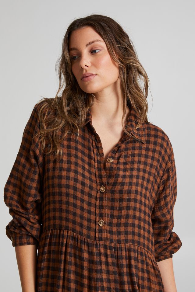 Tiered Shirt Dress In Rescue Check, GINGER CHECK
