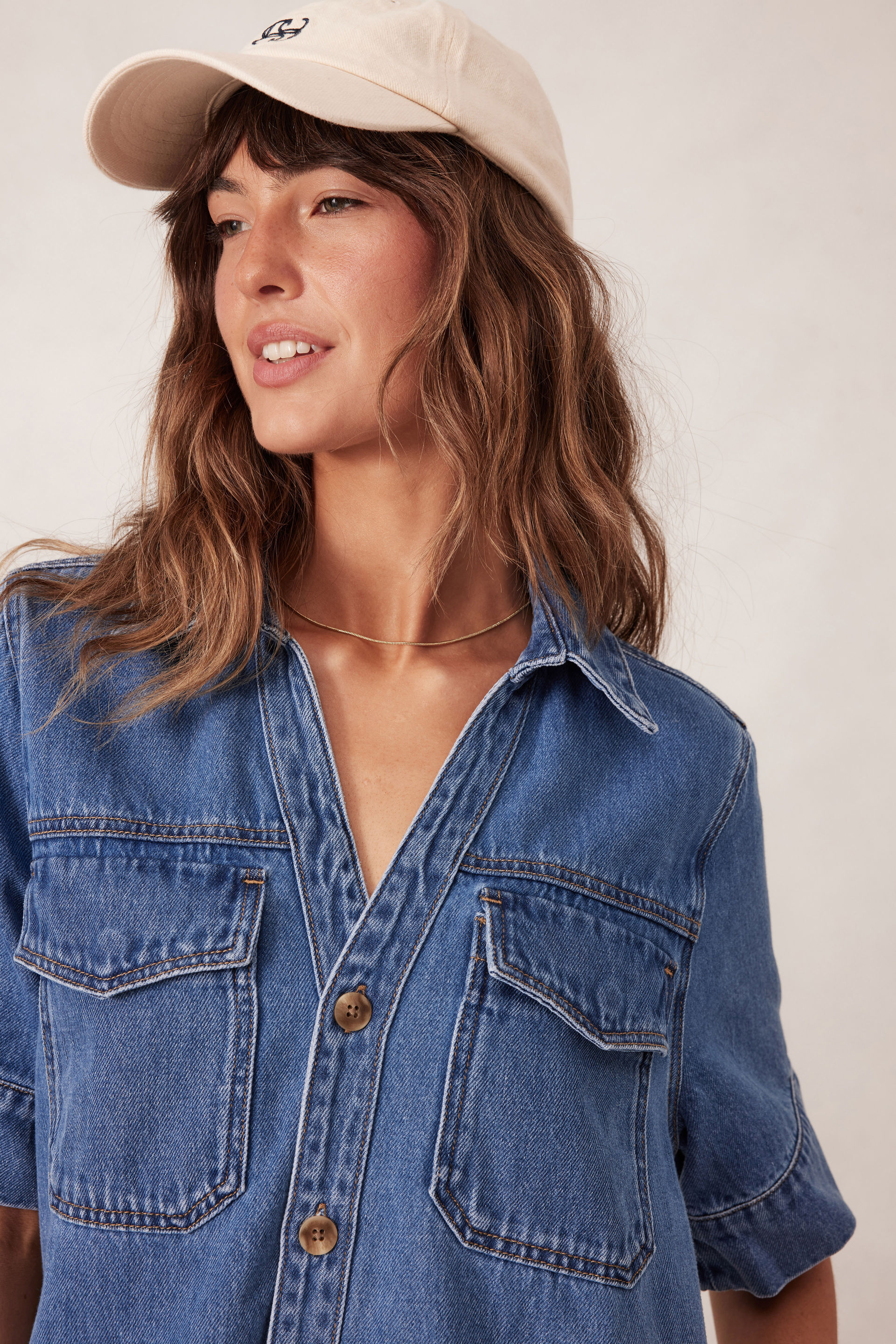 Boxy Denim Shirt Dress with Pockets
