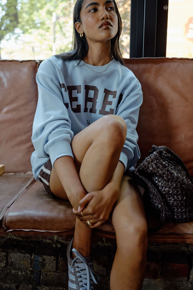 Isla Oversized Slouchy Crew, CHALK BLUE HERITAGE LOGO