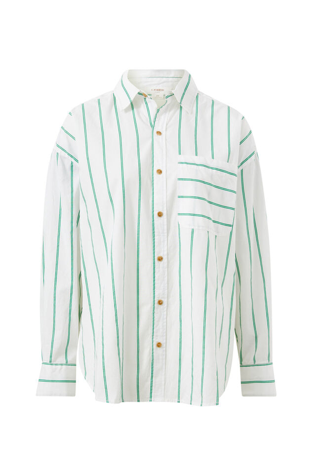 Peta Oversized Shirt, GRASS FINE TWIN STRIPE