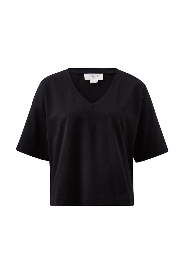 Boxy V Neck Tee, BLACK