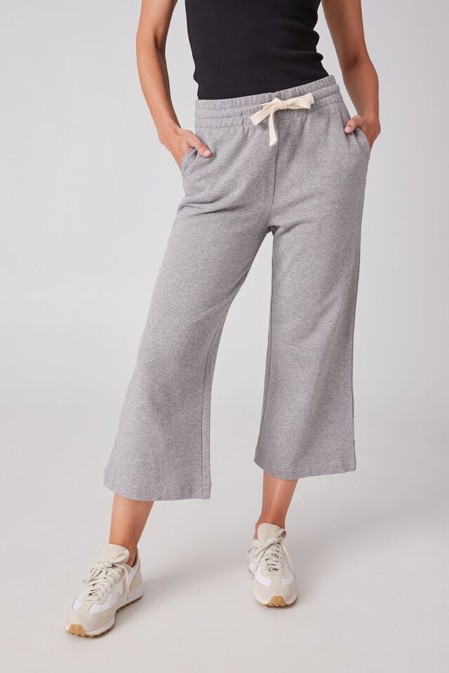 Organic Cropped Wide Leg Trackpant, CHARCOAL MARLE