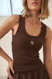 Zoe Contour Rib Scoop Tank, CHOCOLATE/MONOGRAM EMBROIDERY - example image 7