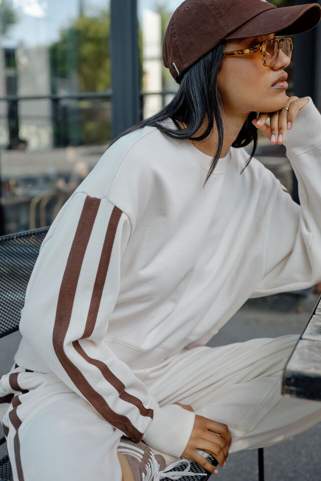 Sasha Sporty Slouchy Crew, BUFF CHOCOLATE SIDE STRIPE