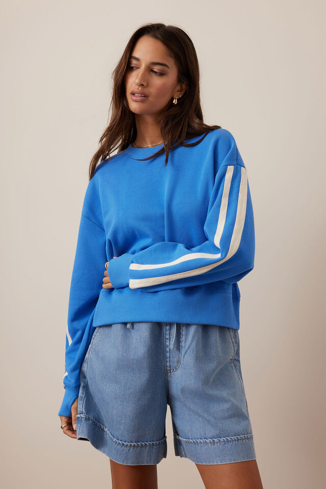 Sasha Sporty Slouchy Crew, MARINE BLUE SIDE STRIPE