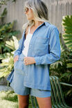 Goldie Longline Denim Shacket, BLUE HERRINGBONE - alternate image 1