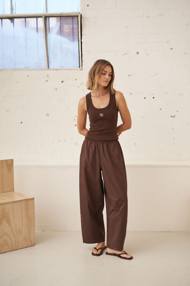 Zoe Contour Rib Scoop Tank, CHOCOLATE/MONOGRAM EMBROIDERY
