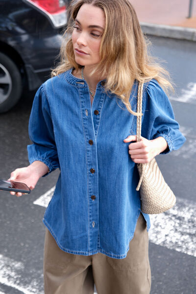 Puff Sleeve Denim Shirt, TRUE INDIGO