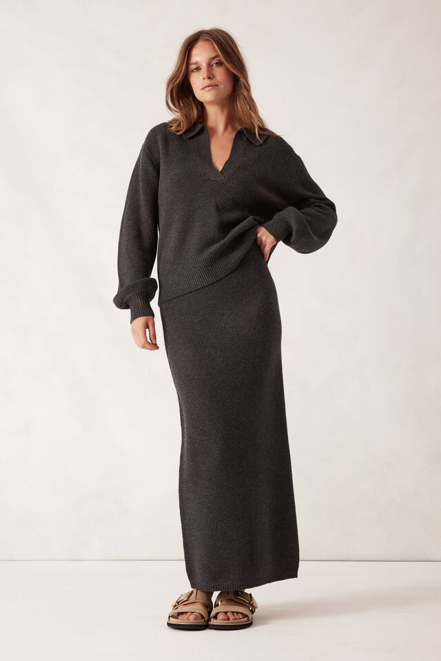 Collared Soft Knit, CHARCOAL MARLE