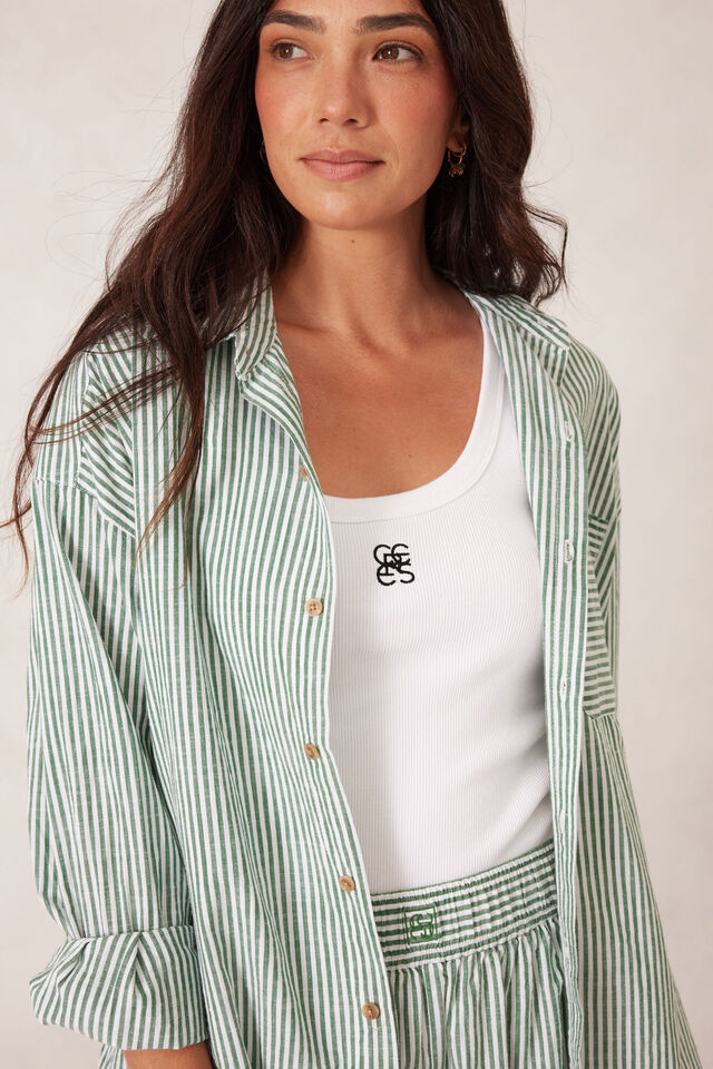 Peta Oversized Shirt, WINTER GREEN BRIGHT WHITE STRIPE