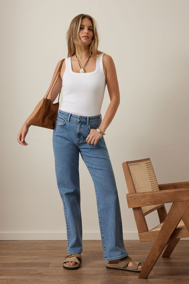 Zaeli Contour Rib Square Neck Tank, WHITE