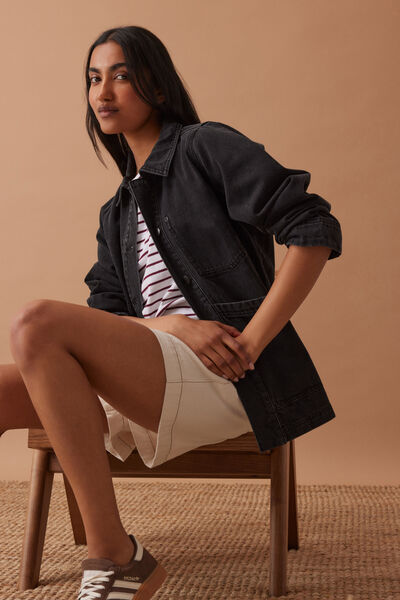 Ava Chore Shacket, WASHED BLACK