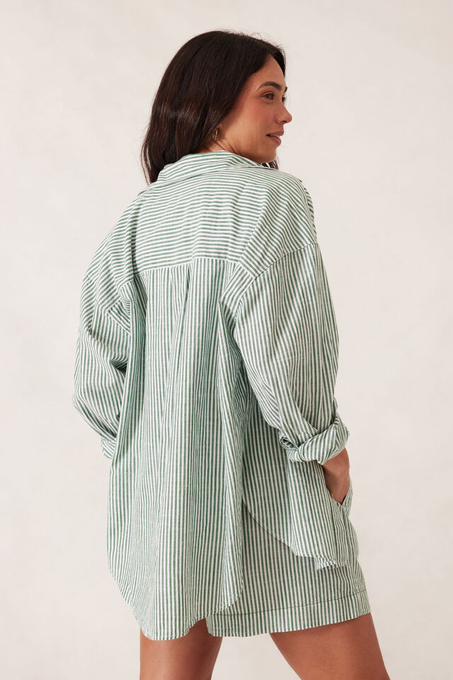Peta Oversized Shirt, WINTER GREEN BRIGHT WHITE STRIPE