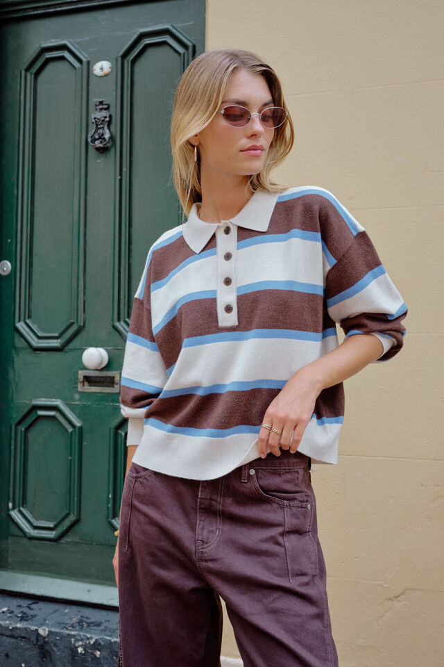 Jessa Rugby Knit, CHOCOLATE STRIPE