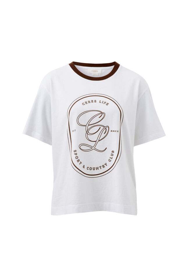 Stevie Slouchy Tee, WHITE/CHOC SPORTS LOGO