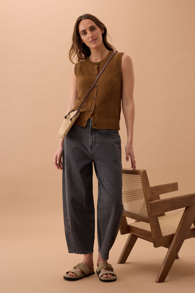 Dahlia Diamond Knit Vest, TOFFEE