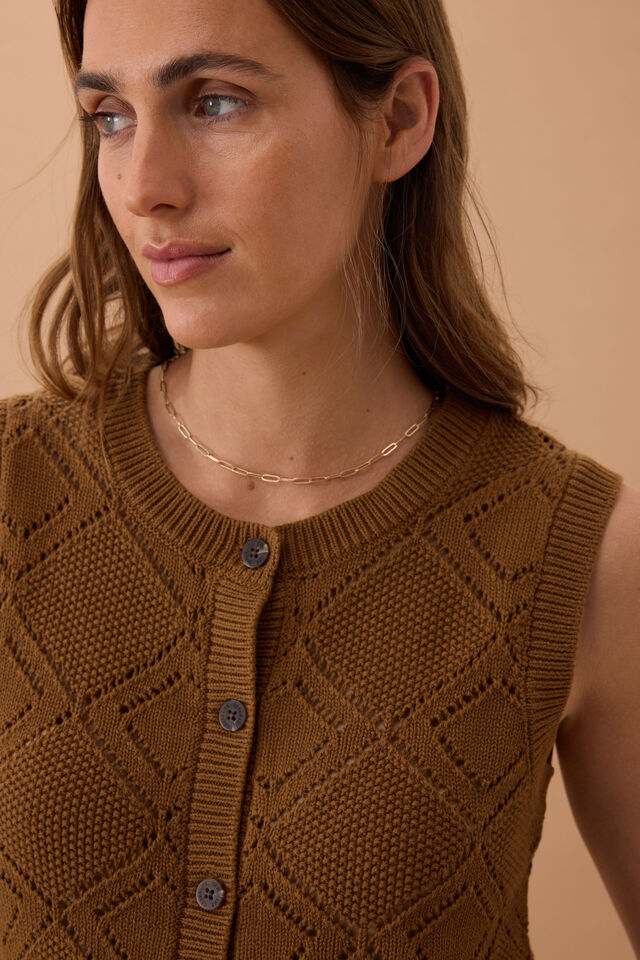 Dahlia Diamond Knit Vest, TOFFEE