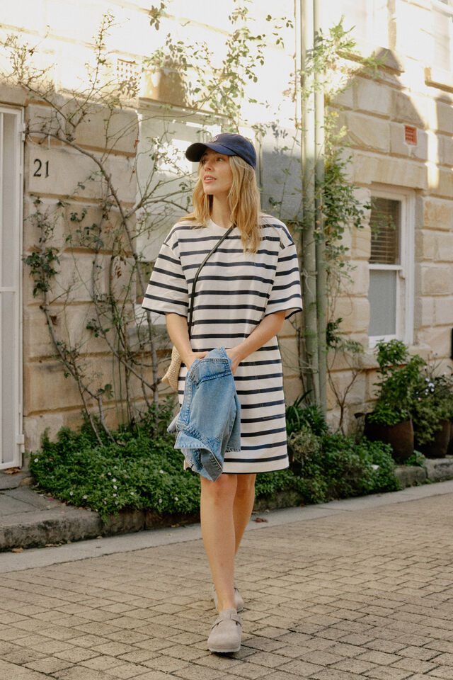 Cleo Mini Terry Dress, WHITE NEW NAVY STRIPE