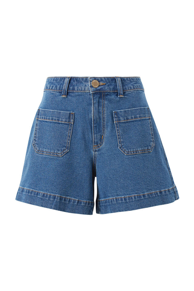 Esther Denim Patch Pocket Short, FRESH INDIGO
