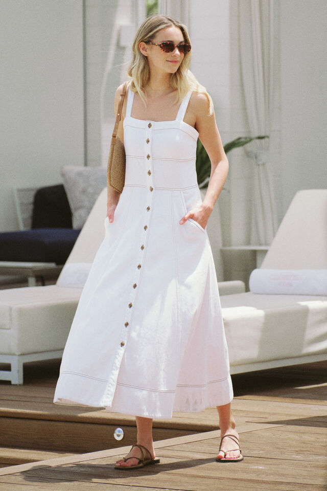 Strappy Seamed Midi Dress, FRESH ECRU