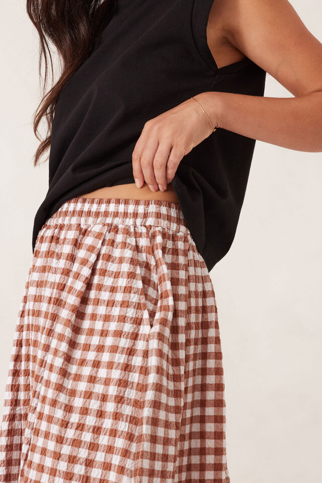 Gingham Maxi Skirt, BURNT CARAMEL WHITE GINGHAM