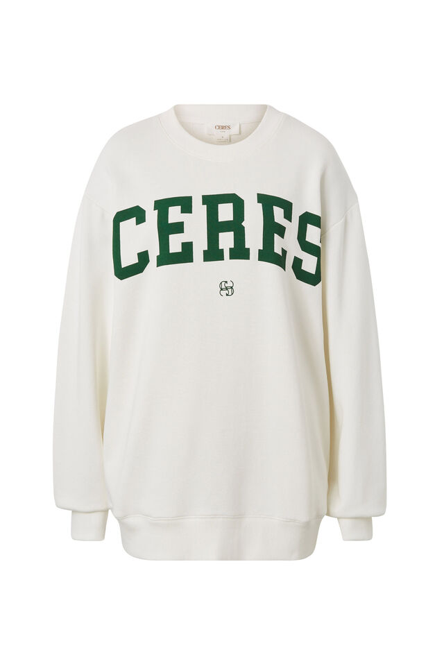 Isla Oversized Slouchy Crew, WARM WHITE LOGO