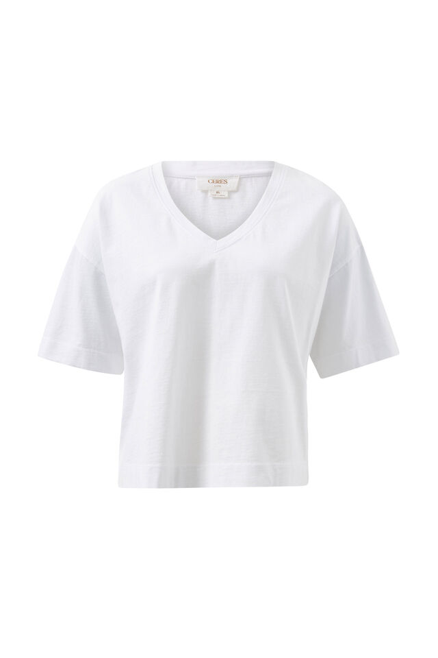 Boxy V Neck Tee, WHITE