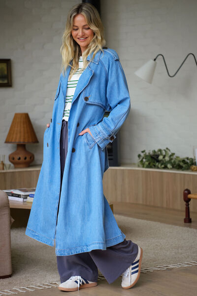 Longline Trench Coat, VINTAGE BLUE