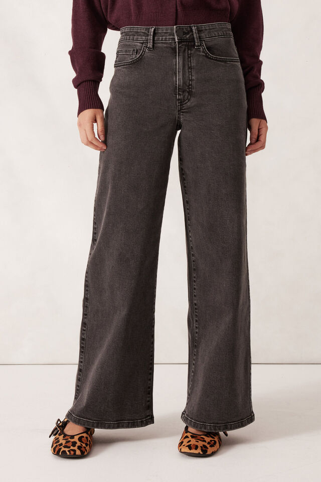Evie Wide Leg Jean, WASHED BLACK