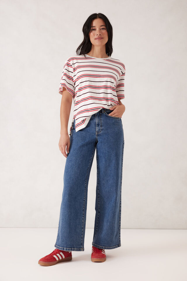 Stevie Slouchy Tee, BERRY RED STRIPE