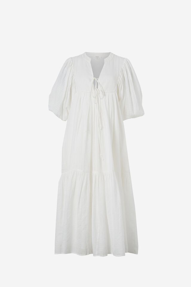 Tie Front Midi Dress, WHITE