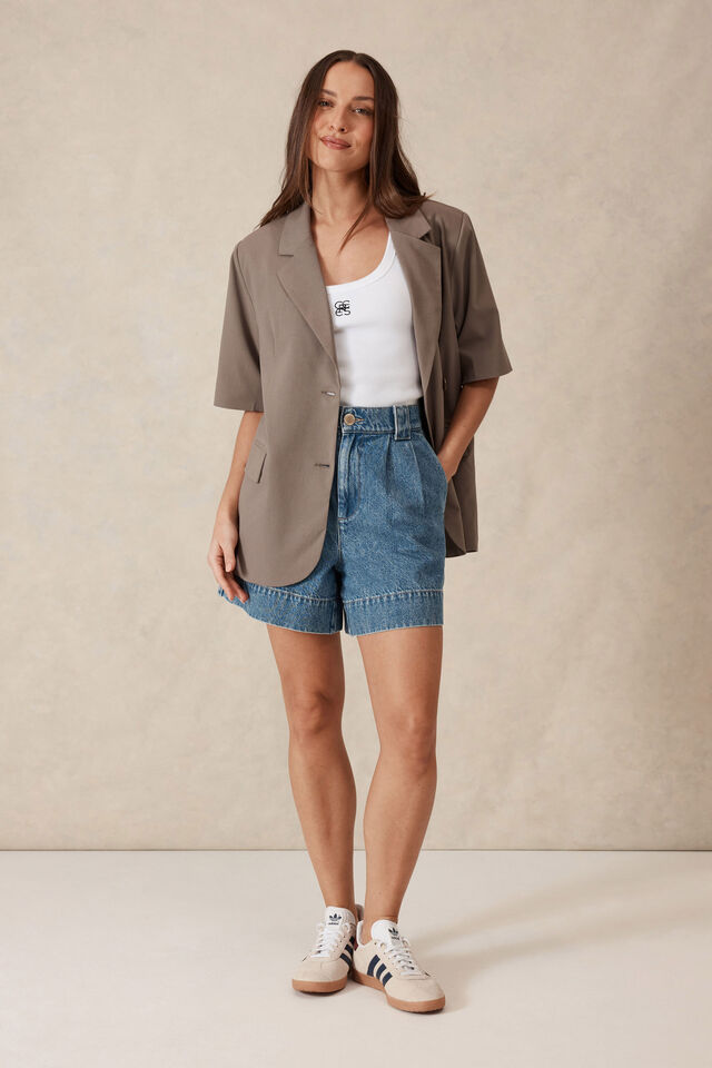 Short Sleeve Blazer, SLATE