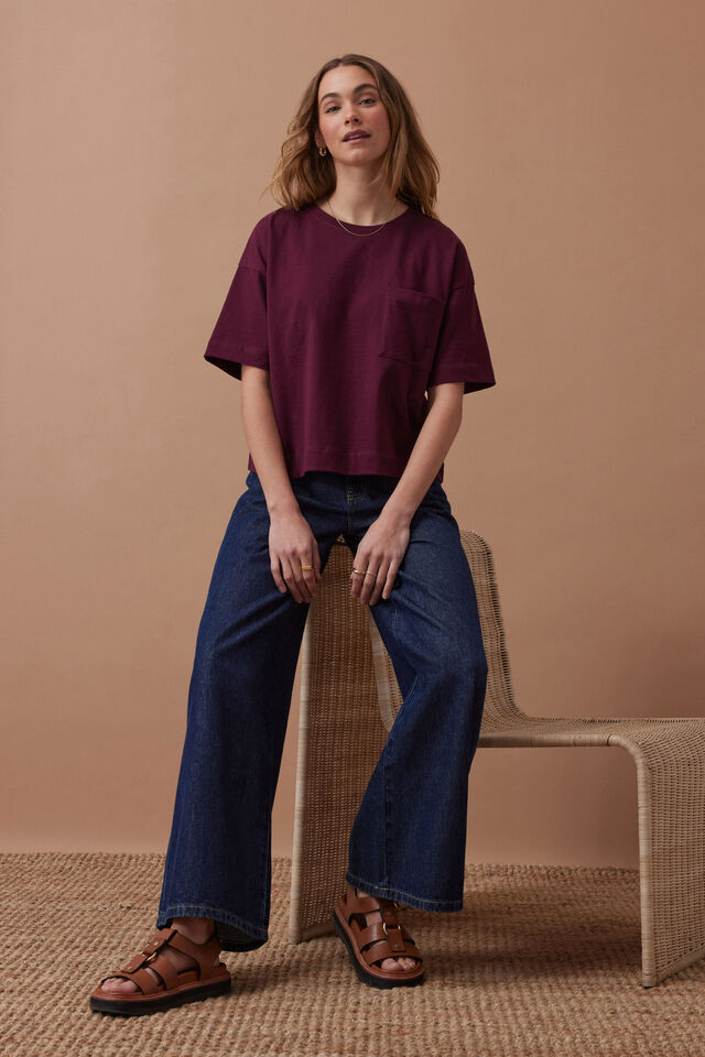 Boxy Pocket Tee, RAISIN