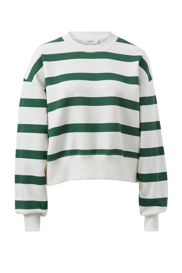 Cropped Slouchy Crew, PINE GREEN STRIPE