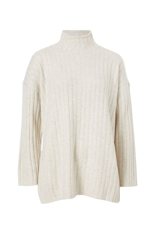 Soft Knit Split Hem Tunic In Recycled Blend, OATMEAL MARLE