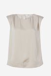 Satin Shoulder Pad Tank With Recycled Fibres, CHAMPAGNE - alternate image 2