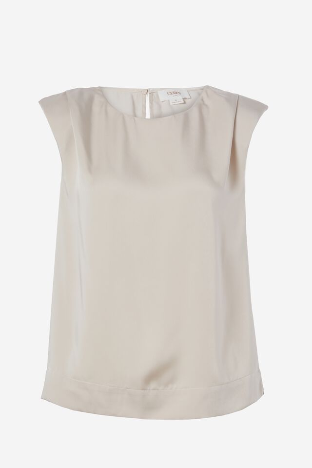 Satin Shoulder Pad Tank With Recycled Fibres, CHAMPAGNE